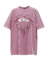 Loewe Paula's Ibiza - Fringe-trim Striped Boxy-fit T-shirt - Womens - Red Multi-0
