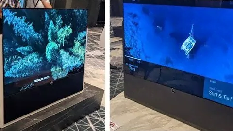 Loewe Iconic 4K OLED TV Launches made from a solid mineral material called synostone that is durable